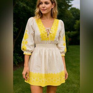 Secret Mission Gina Embroidered Organic Cotton Linen Blend  Dress Small NWT